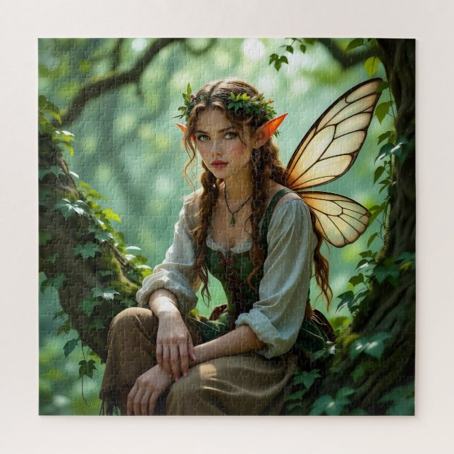 Verzauberte Elfenfee sitzt im Baum Puzzle (Vertikal)