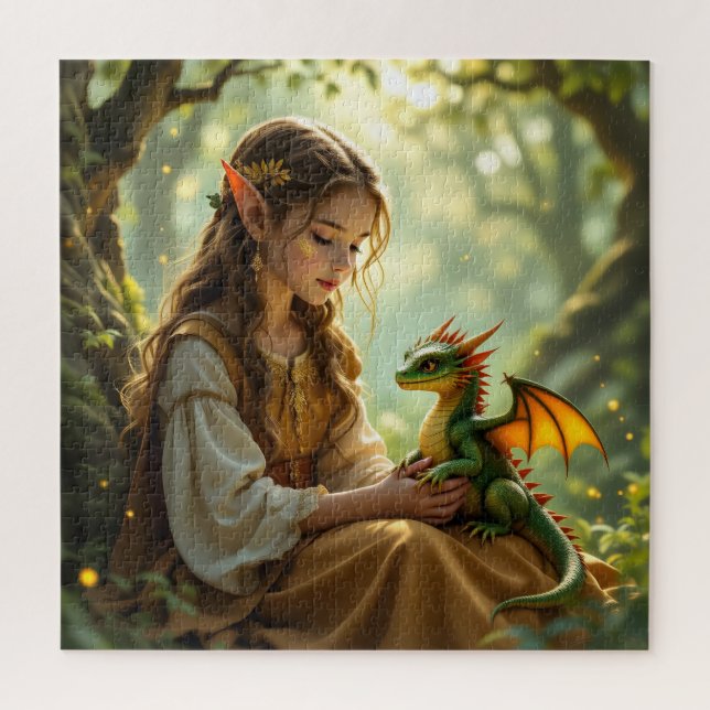 Verzauberte Elfenfee und Drache Puzzle (Vertikal)
