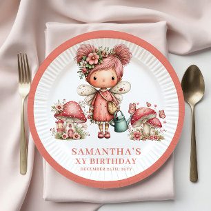 Verzauberte Fee 1. Geburtstag Rosa Blumen Papier Pappteller