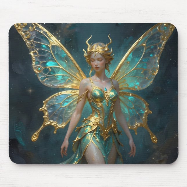 Verzauberte Fee in Gold und Türkis  Mousepad (Vorne)