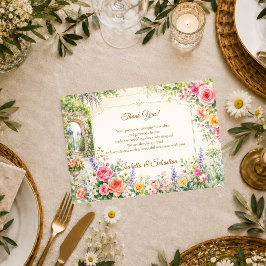 Verzauberte Gartentor-Romanze Hochzeit Dankeskarte