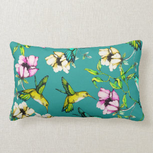 Verzauberte Gartenwatercolor-Kolibris u. Blumen Lendenkissen