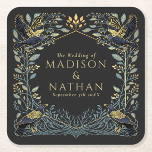 Verzauberte gotische Raben-Blumen-Hochzeit  Rechteckiger Pappuntersetzer