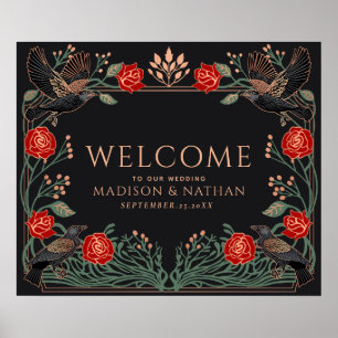 Verzauberte gotische Rosen Raben Hochzeitsempfang  Poster