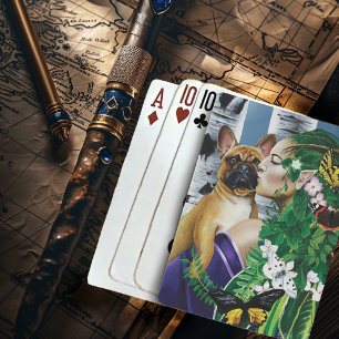 Verzauberte grüne Fantasy-Französische Bulldogge D Spielkarten