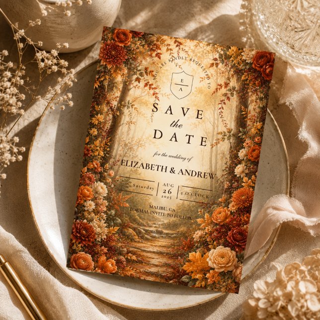 Verzauberte Herbstwald-Hochzeit Save The Date (Von Creator hochgeladen)