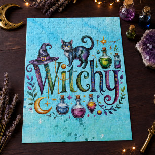 Verzauberte Hexenkatzen-Apotheke-Wasserfarbe Puzzle
