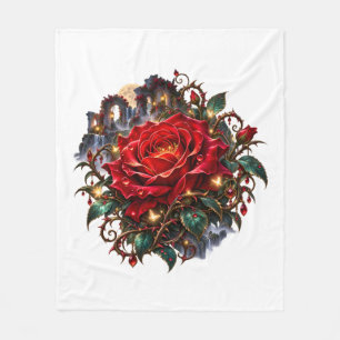 Verzauberte Karmesinrose – Gothic Fantasy Fleecedecke