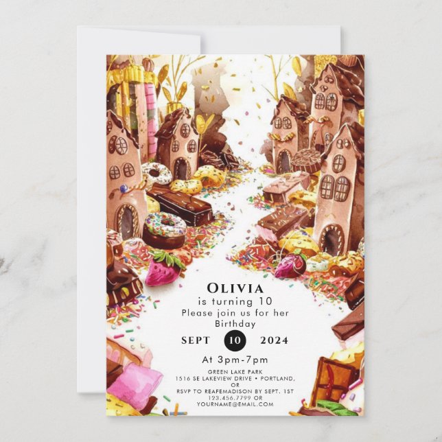 Verzauberte Kinder Schokolade Geburtstag Einladung (Vorderseite)