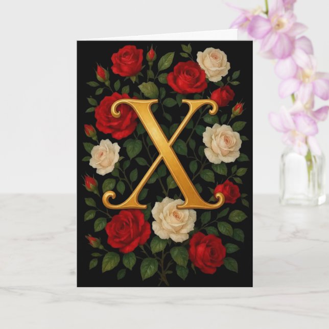 Verzauberte Kletterrosen Initial „X“ Karte (Orchidee)