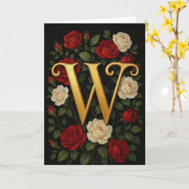 Verzauberte Kletterrosen Initiale „W“ Karte (Gelbe Blume)