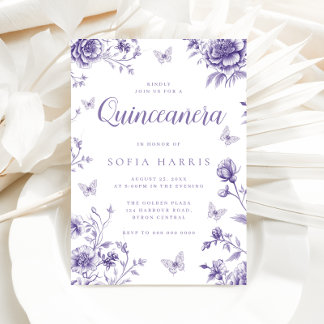 Verzauberte lila Blumen-Quinceanera 15. Geburtstag Einladung
