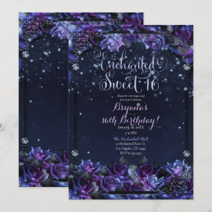 Verzauberte lila Fantasy-Rosen 16. Sweet 16 Party Einladung