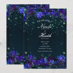Verzauberte Lila Grüne Garten Glanz Rosen Hochzeit Einladung