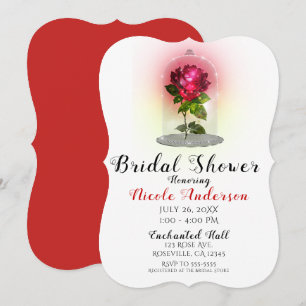 Verzauberte Magische Rote Rose Funkelnde Bridal Sh Einladung