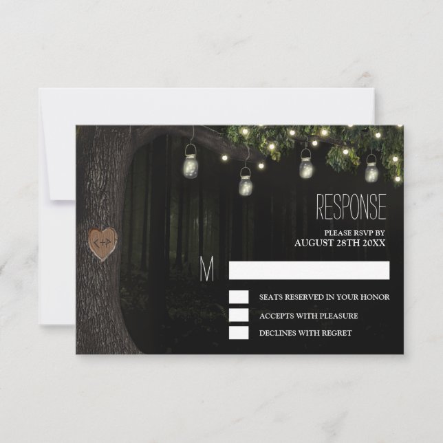 Verzauberte Mason Jar Oak Tree Wedding RSVP Karten (Vorderseite)
