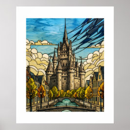 Verzauberte mittelalterliche Burg Buntglas Kanal I Poster