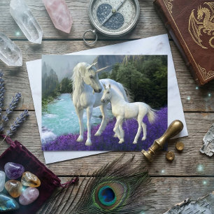 Verzauberte Mutter Einhorn und Fohlen Baby Postkarte