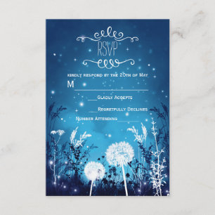 Verzauberte Nachthimmel Sterne & Blätter Blau RSVP Karte