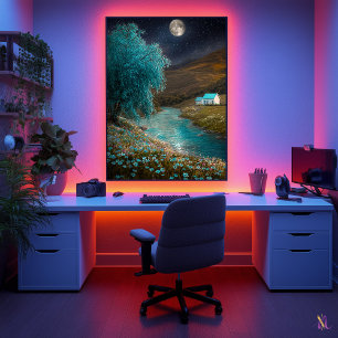 Verzauberte Nachtszene - Traumhafte Flussszene Poster