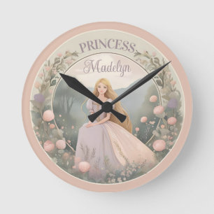 Verzauberte Prinzessin Kinderzimmer Kunst Runde Wanduhr