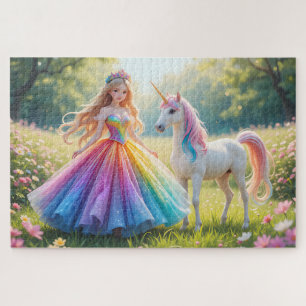 Verzauberte Prinzessin mit Regenbogencape & Einhor Puzzle