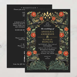 Verzauberte Raben Rosen Gothic Hochzeit QR Code Einladung