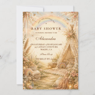 Verzauberte Regenbogen-Boho-Baby-Party Einladung