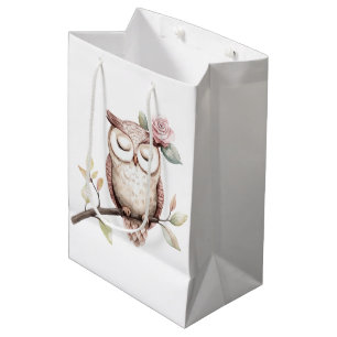 Verzauberte rosa Blume Owl Geburtstag Mittlere Geschenktüte