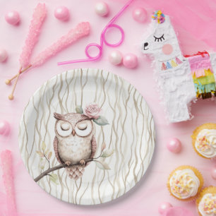 Verzauberte rosa Blume Owl Geburtstag Pappteller