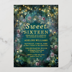 Verzauberte Rose Fairy Gold Magical Sweet 16 Folieneinladung