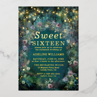 Verzauberte Rose Fairy Gold Magical Sweet 16 Folieneinladung
