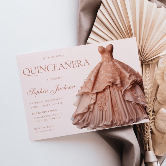 Verzauberte Rose Gold Dress Gown Quinceanera Einladung (Von Creator hochgeladen)