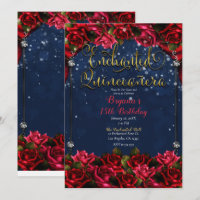 Verzauberte Rose Navy Blue & Gold Quinceñera 15