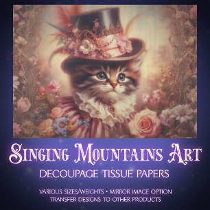 Verzauberte Rosen und viktorianische Katzen-Decoup Seidenpapier