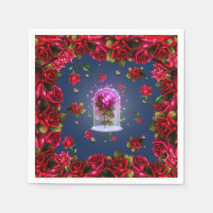 Verzauberte rote Rose & Diamant-Bling Elegante Par Serviette