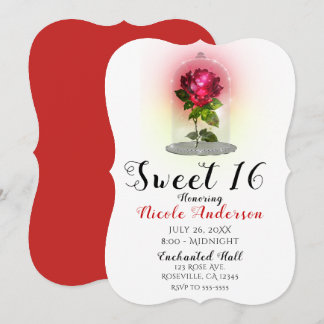 Verzauberte Rote Rose Funkelnd Sweet 16 Geburtstag Einladung