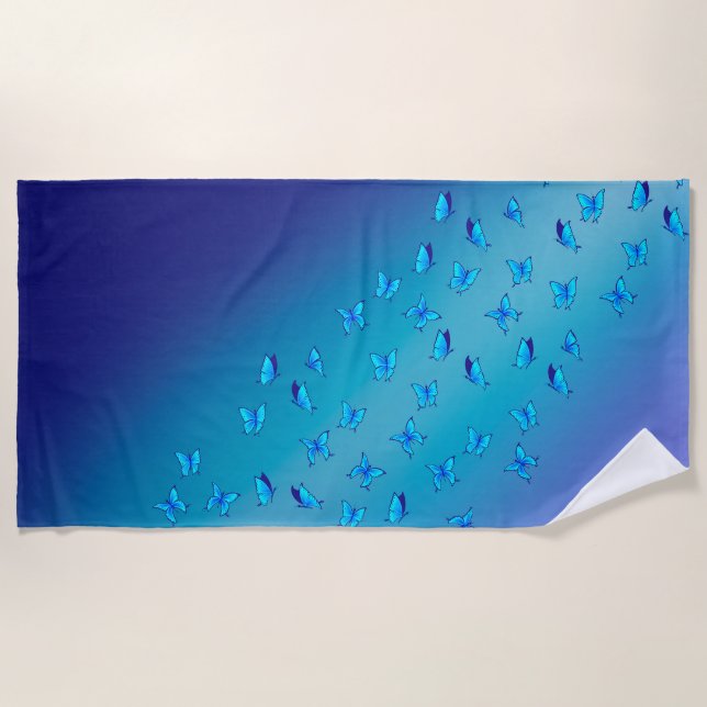 Verzauberte Schmetterlinge - Blau Strandtuch (Vorderseite)