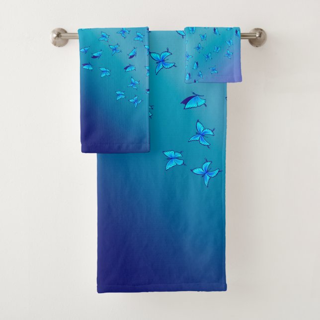 Verzauberte Schmetterlinge in Double Blue Badhandtuch Set (Insitu)