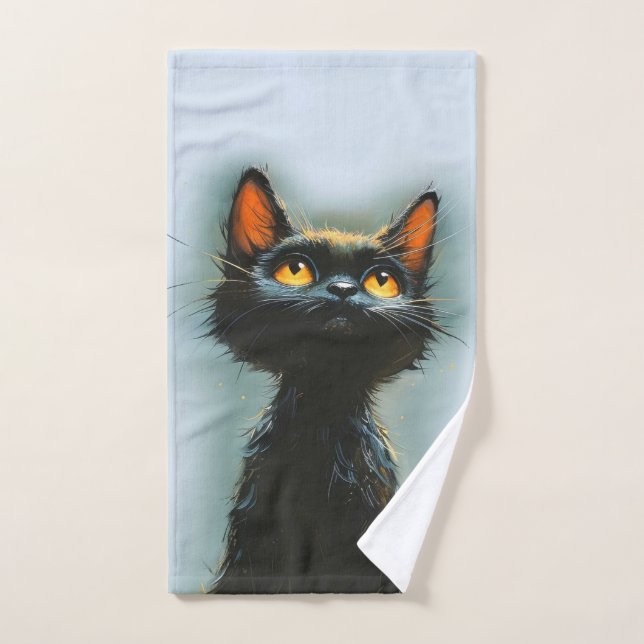 Verzauberte schwarze Katze Badhandtuch Set (Handtuch)