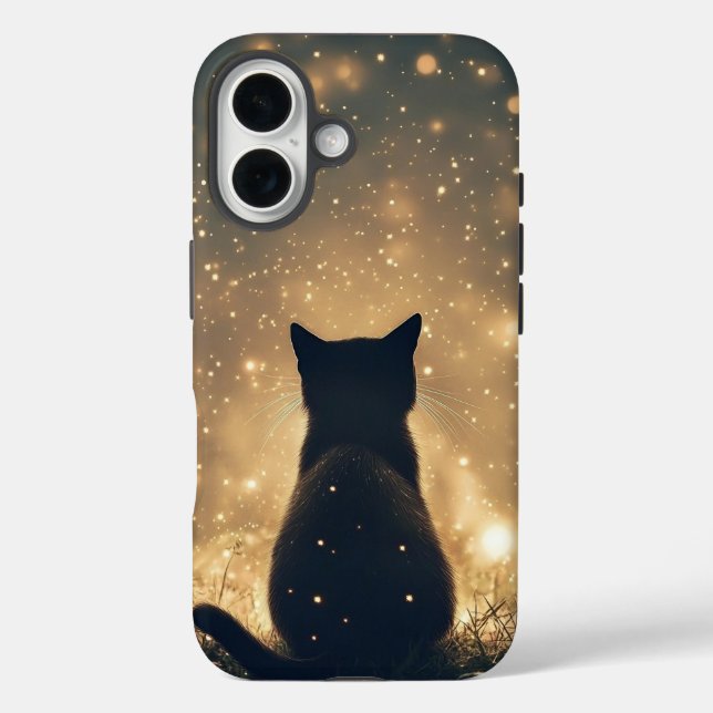 Verzauberte schwarze Katze mit Feuerwerk Case-Mate iPhone Hülle (Rückseite)