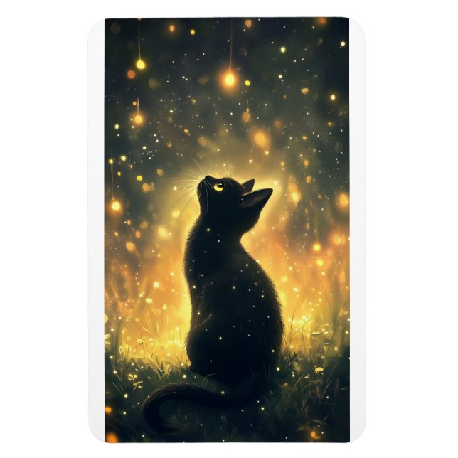 Verzauberte schwarze Katze mit Feuerwerk Magnet (Vertikal)