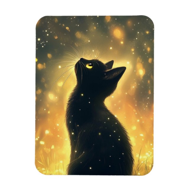 Verzauberte schwarze Katze mit Feuerwerk Magnet (Vertikal)