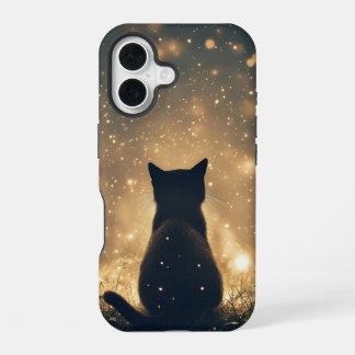 Verzauberte schwarze Katze mit Glühwürchen Kunstwe iPhone 16 Hülle