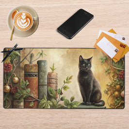 Verzauberte Schwarze Katzenbibliothek Schreibtischunterlage