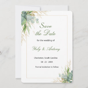 Verzauberte Smaragd-Blätter Gold Botanische Hochze Save The Date