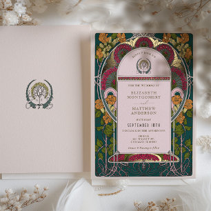Verzauberte Wald Art Deco Hochzeitseinladung Folieneinladung