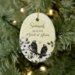 Verzauberte Wald-Liebesvogel-Hochzeit Keramikornament