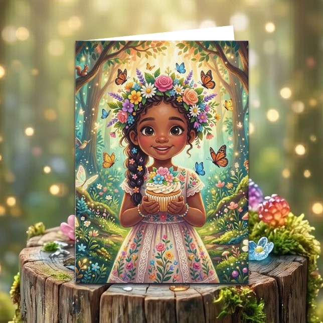 Verzauberte Wald Mädchen-Geburtstag + Malvorlage Karte (Von Creator hochgeladen)