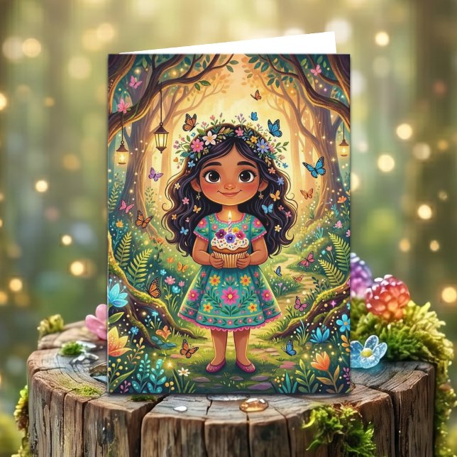 Verzauberte Wald Mädchen-Geburtstag + Malvorlage Karte (Von Creator hochgeladen)